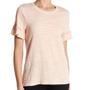 Bobeau Texture Ruffle Sleeve Tee Blush - XL New